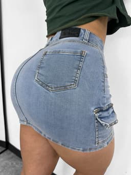 Pollera mini cargo de jeans - imagen