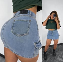 Pollera mini cargo de jeans - imagen