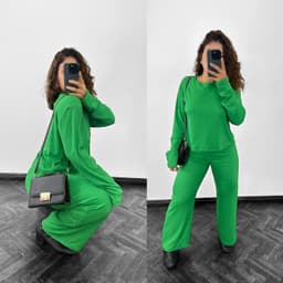 Conjunto de palazo y buzo canelado - imagen