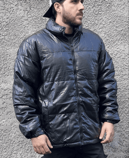 Campera Puffer de Hombre de ecocuero color negro - imagen