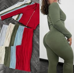 Conjunto de campera y pantalon, en morley peludito elastizado - imagen