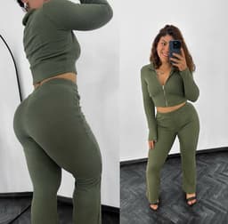 Conjunto de campera y pantalon, en morley peludito elastizado - imagen
