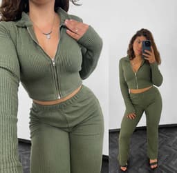 Conjunto de campera y pantalon, en morley peludito elastizado - imagen