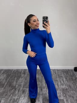 Conjunto BLUE de palazo y top en tela Morley - imagen