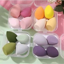 Estuche con 4 esponjas diversas para maquillaje X MAYOR ($90 c/u paquete minimo de 12 estuches)