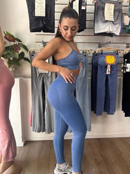 Conjunto de top y calza con Push y canale en la faja color azul denim - imagen
