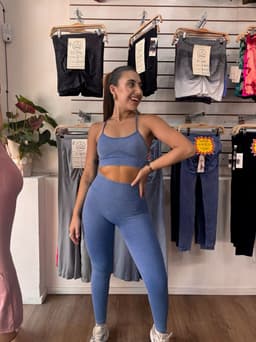 Conjunto de top y calza con Push y canale en la faja color azul denim - imagen