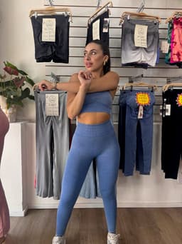 Conjunto de top y calza con Push y canale en la faja color azul denim - imagen