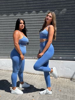 Conjunto de top y calza con Push y canale en la faja color azul denim - imagen