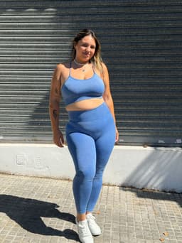 Conjunto de top y calza con Push y canale en la faja color azul denim - imagen