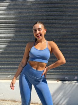 Conjunto de top y calza con Push y canale en la faja color azul denim - imagen