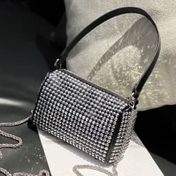 Cartera Lurex con cadena metalica y correa corta de cuero - imagen