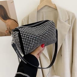 Cartera Lurex con cadena metalica y correa corta de cuero - imagen