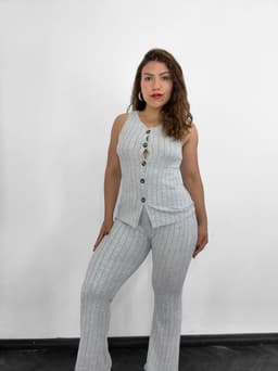 Conjunto sastrero con top con botones y palazo oxford - imagen