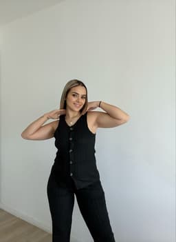Conjunto sastrero con top con botones y palazo oxford - imagen