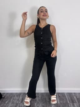 Conjunto sastrero con top con botones y palazo oxford - imagen
