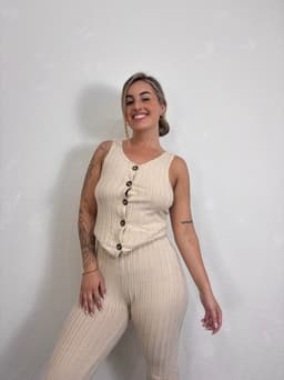 Conjunto sastrero con top con botones y palazo oxford - imagen