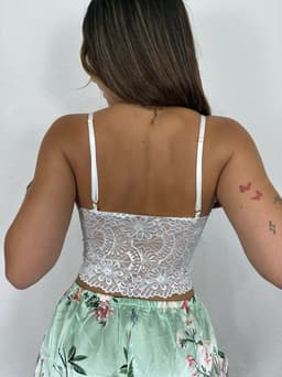 Pijama de dama diseño floral mas top con encaje - imagen