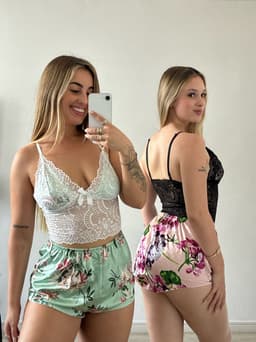 Pijama de dama diseño floral mas top con encaje - imagen