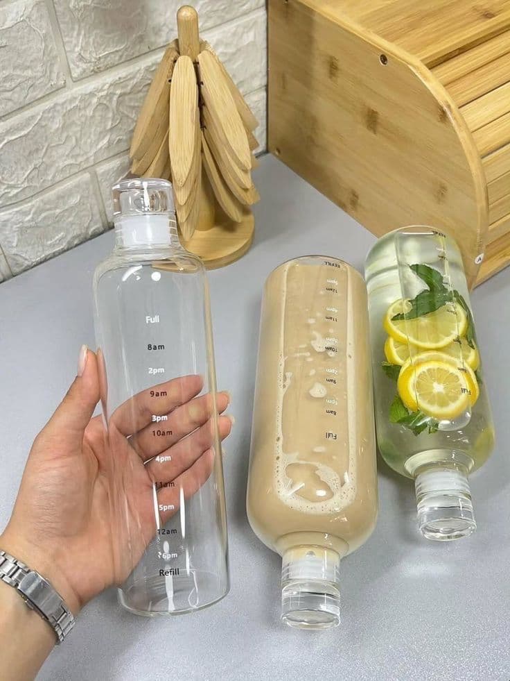 Botella de cristal con marcador de horarios 500ml por mayor ( Pack de 12 a $ 90 c/u )